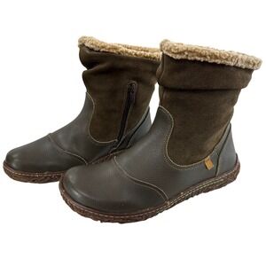 El Naturalista Nido Slouch Boot Womens Size 7 Olive Green Ankle Leather Suede